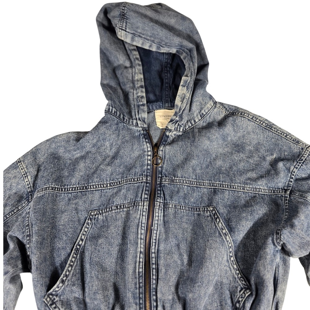 Harper Heritage‎ Womens Cropped Denim Zip Up Hooded Jacket Medium Wash Blue M